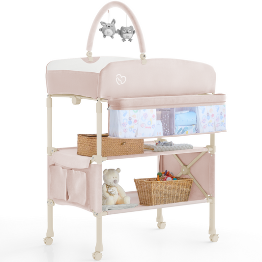(1009)BabyBond Portable Baby Changing Table, Foldable Table Dresser Waterproof Diaper Height Adjustable Station for Infant and Newborn