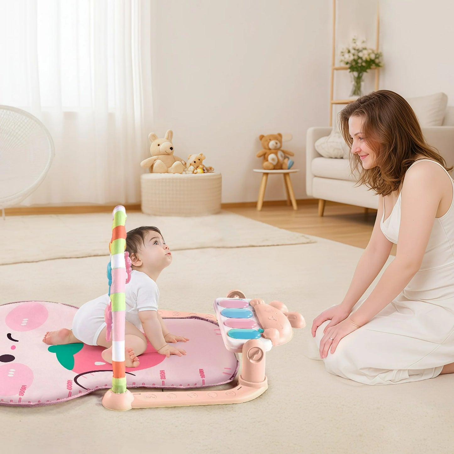 Babyomi Baby Gym Play Mat, 3 in 1 Baby Activity Gym with Lights Fun Piano and Toy, Music, Gaming, Activity Tummy Time Mat for 0-18 Months, (1688)