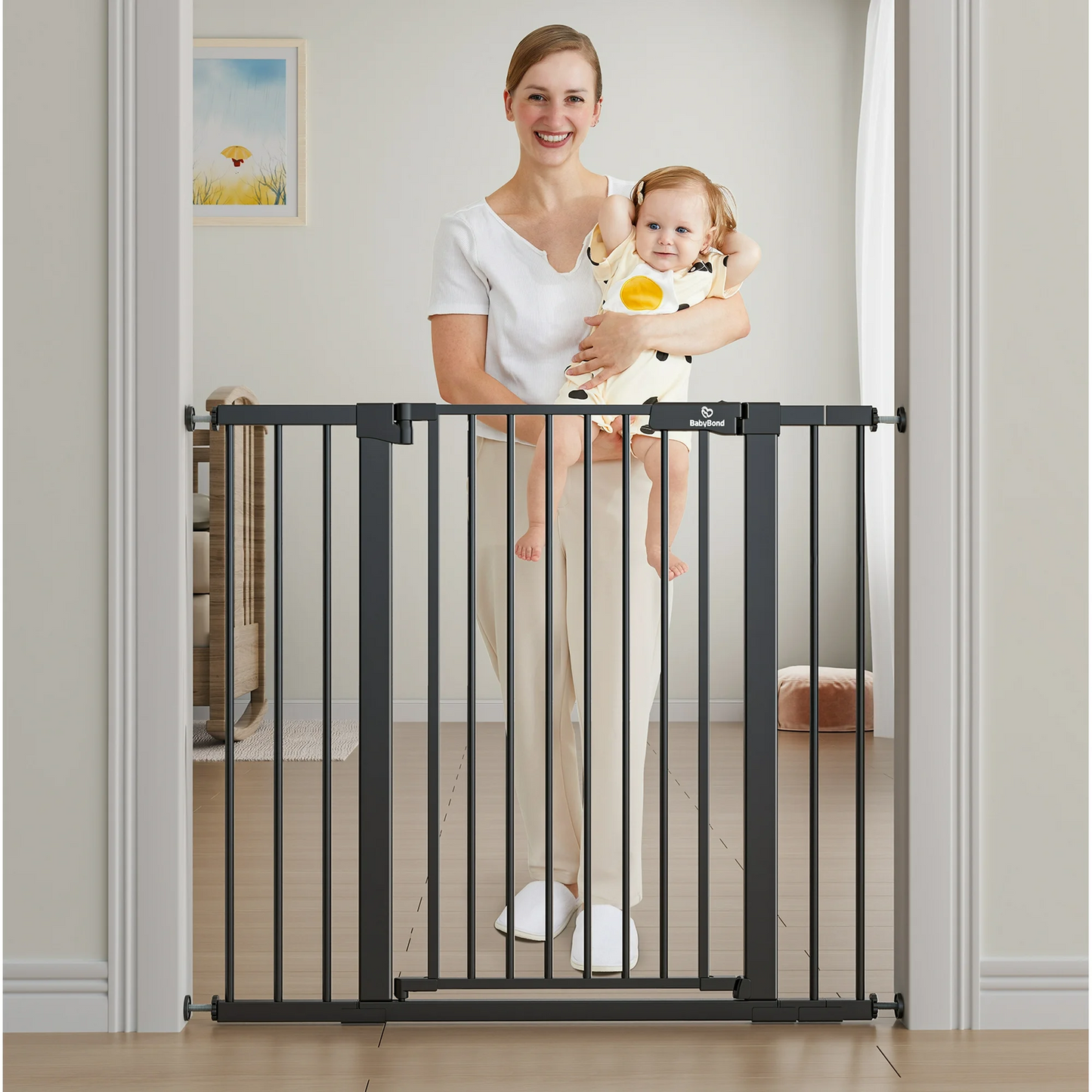 BabyBond 36" Extra Tall Dog Gates for Doorway and Stairs, Easy Step Baby Gate, Premium Cat/Pet Gate, Auto Close Safety Child Gates, with Extenders and Hardware/Pressure mounting Kit(BB1019))
