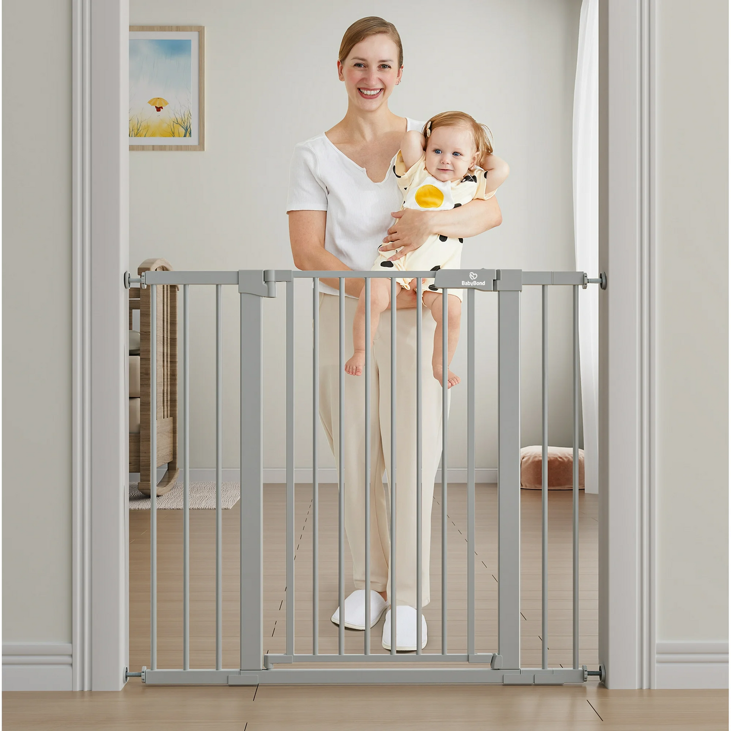 BabyBond 36" Extra Tall Dog Gates for Doorway and Stairs, Easy Step Baby Gate, Premium Cat/Pet Gate, Auto Close Safety Child Gates, with Extenders and Hardware/Pressure mounting Kit(BB1019))