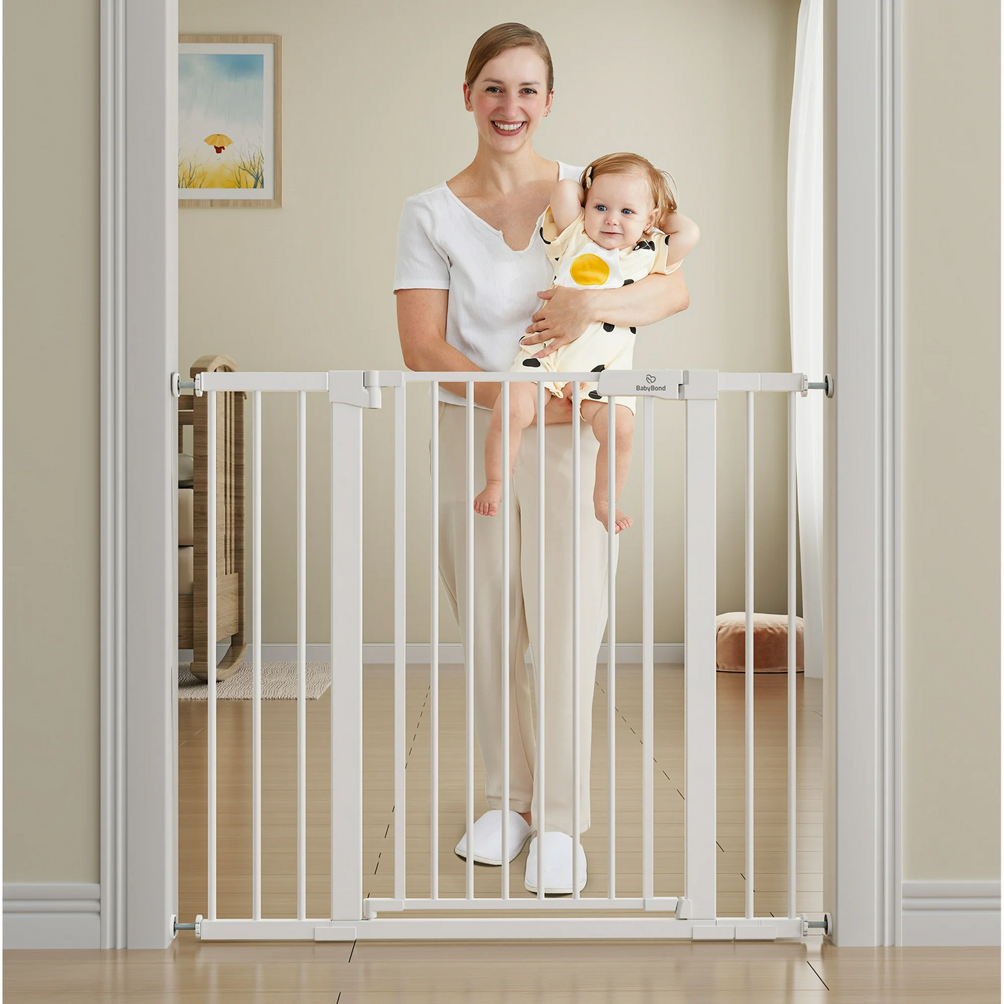 BabyBond 36" Extra Tall Dog Gates for Doorway and Stairs, Easy Step Baby Gate, Premium Cat/Pet Gate, Auto Close Safety Child Gates, with Extenders and Hardware/Pressure mounting Kit(BB1019))