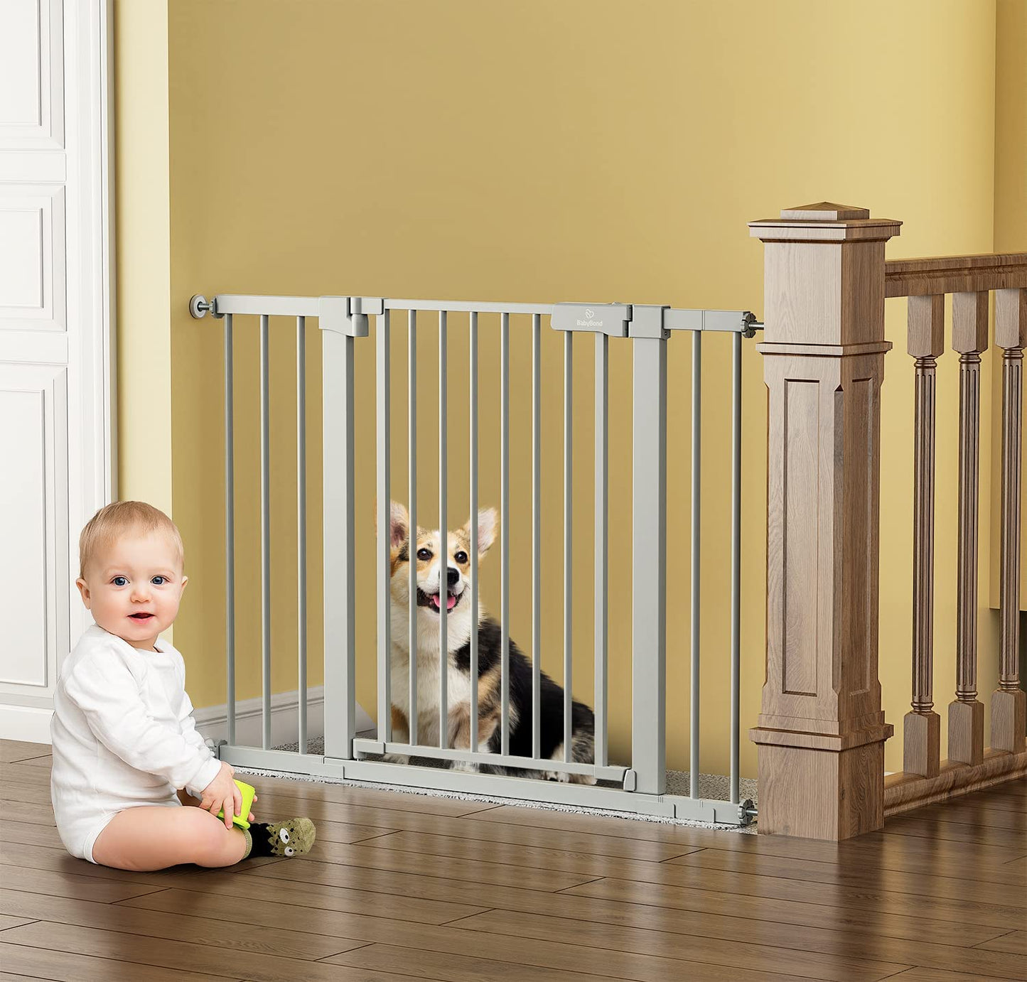 BabyBond 36" Extra Tall Dog Gates for Doorway and Stairs, Easy Step Baby Gate, Premium Cat/Pet Gate, Auto Close Safety Child Gates, with Extenders and Hardware/Pressure mounting Kit(BB1019))