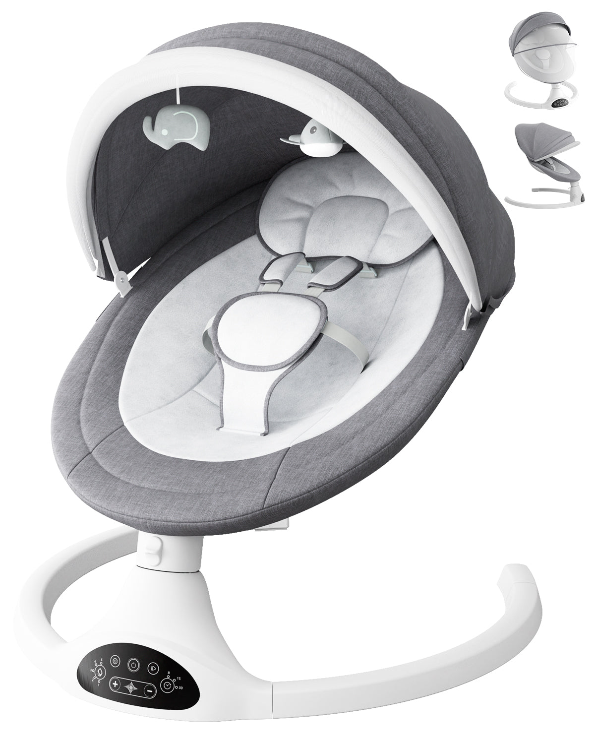 (BM0006)Babyomi Baby Swing, Modern Infant Swing with 5 Swing Speeds and 10 Lullabies, APP Remote Bluetooth and Touch Screen Control, Baby Swings for Babies 5-20 Lb, 0-12 Months, Grey