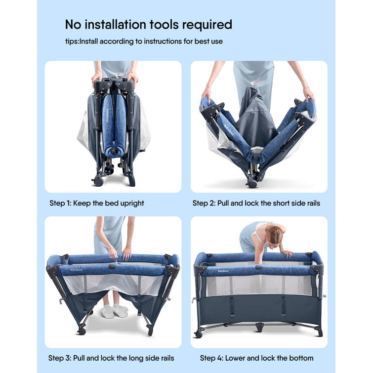 (UP650S)3 In 1 Nursery Center Includes Bedside Crib, Pack and Play, Diaper Changer, Diaper Organizer, Swivel Mobile, Baby Bassinet