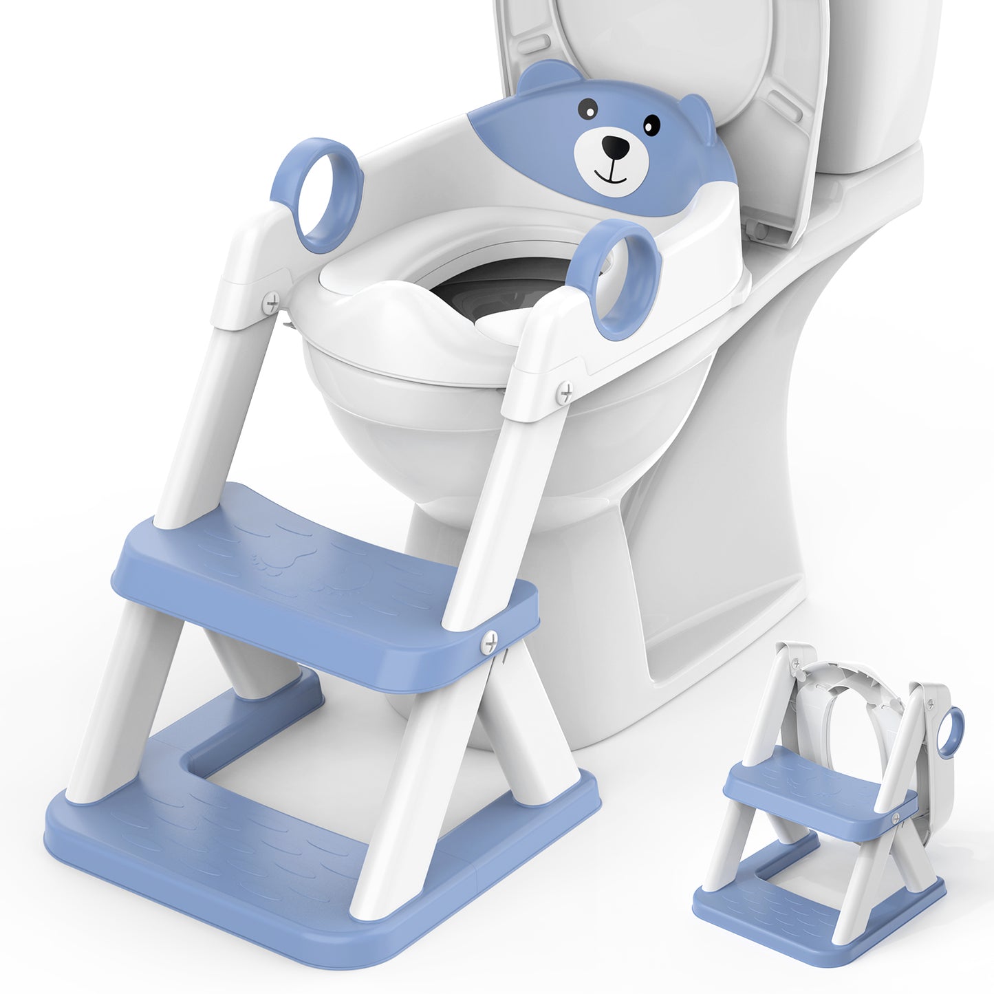 Babymi Potty Step Stools with Foldable Training Seat with Handles and Height Adjustable, Splash Guards, Height Adjustable Ladder for Toddlers 12 Months and Older, Unisex, Blue