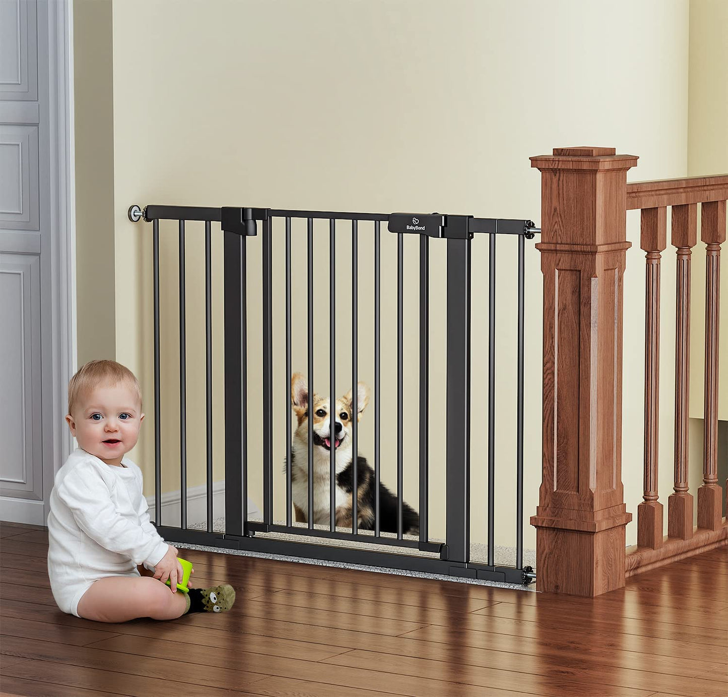 BabyBond 36" Extra Tall Dog Gates for Doorway and Stairs, Easy Step Baby Gate, Premium Cat/Pet Gate, Auto Close Safety Child Gates, with Extenders and Hardware/Pressure mounting Kit(BB1019))