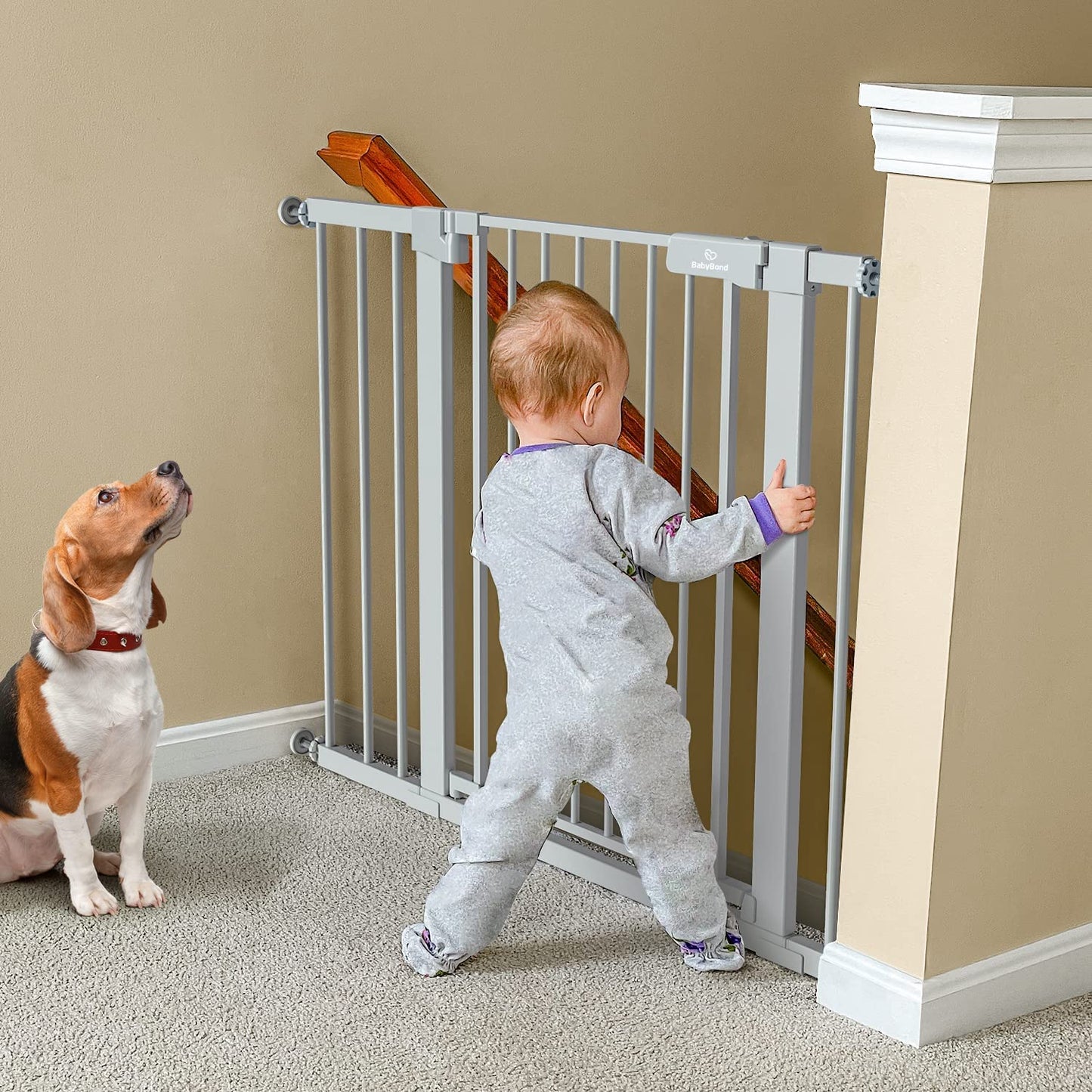 BabyBond 36" Extra Tall Dog Gates for Doorway and Stairs, Easy Step Baby Gate, Premium Cat/Pet Gate, Auto Close Safety Child Gates, with Extenders and Hardware/Pressure mounting Kit(BB1019))