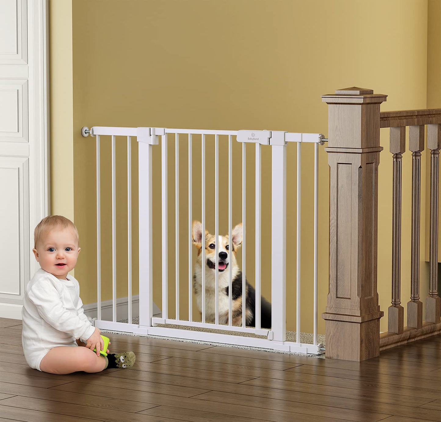 BabyBond 36" Extra Tall Dog Gates for Doorway and Stairs, Easy Step Baby Gate, Premium Cat/Pet Gate, Auto Close Safety Child Gates, with Extenders and Hardware/Pressure mounting Kit(BB1019))