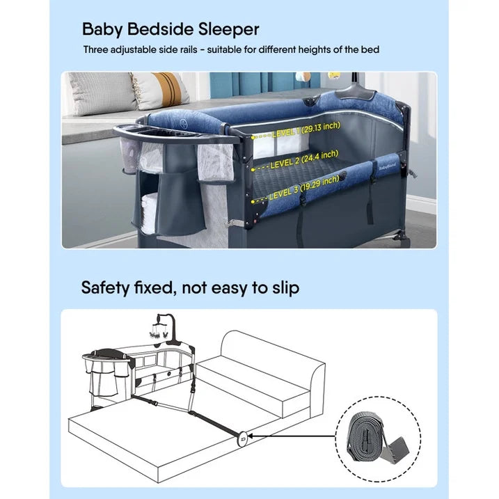 Aerobath (UP650S)3 In 1 Nursery Center Includes Bedside Crib, Pack and Play, Diaper Changer, Diaper Organizer, Swivel Mobile, Baby Bassinet