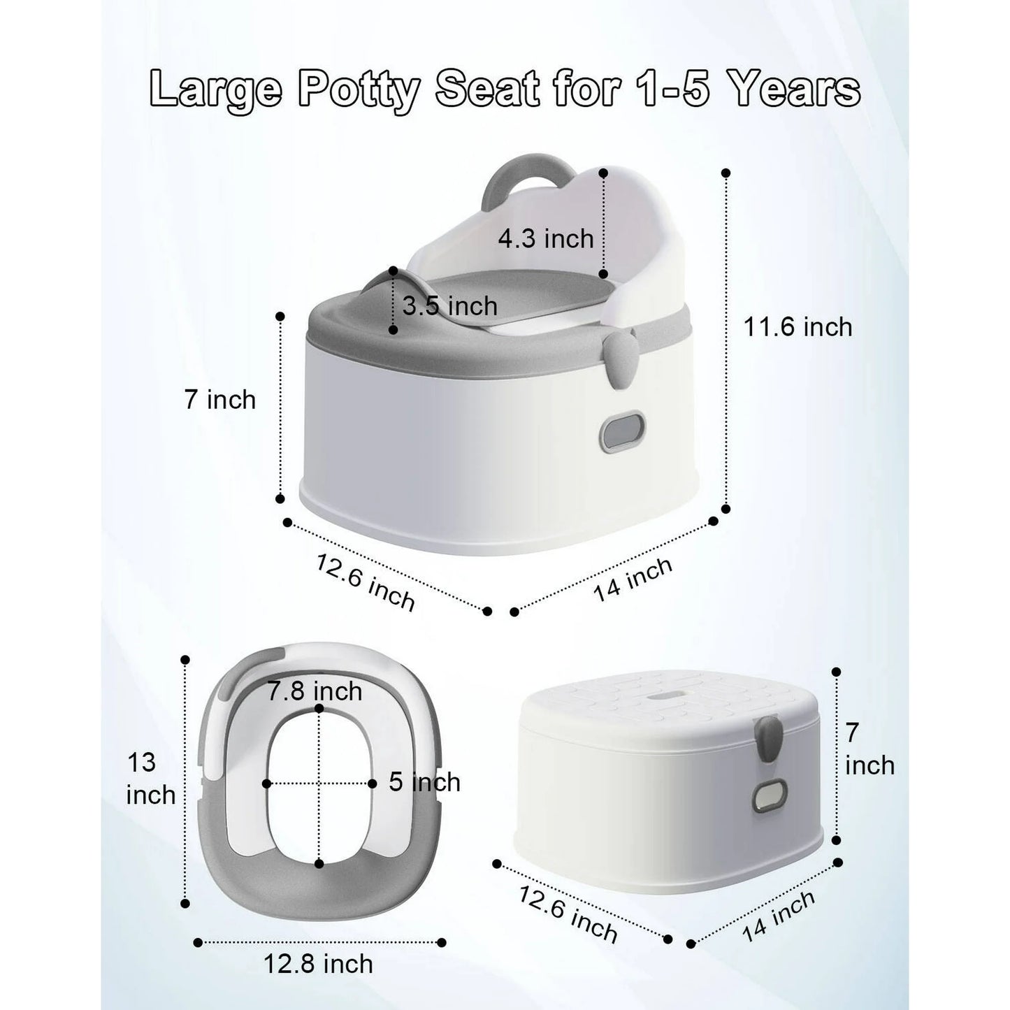 Babyomi 3 in-1 Potty Training Toilet with Standalone Potty & Potty Ring & Step Stool and Washable Liner and Lid,One-click Assembly, Easy to Clean,Grey&Pink