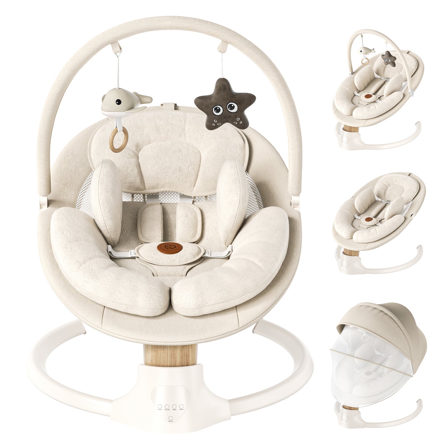 Babyomi portable baby swings for infants to toddler, Electric Baby Swing with Music Speaker, 3 Preset Timing Modes, and 5 Speeds, Remote Control and Bluetooth - Infant Swing for Indoor （708）
