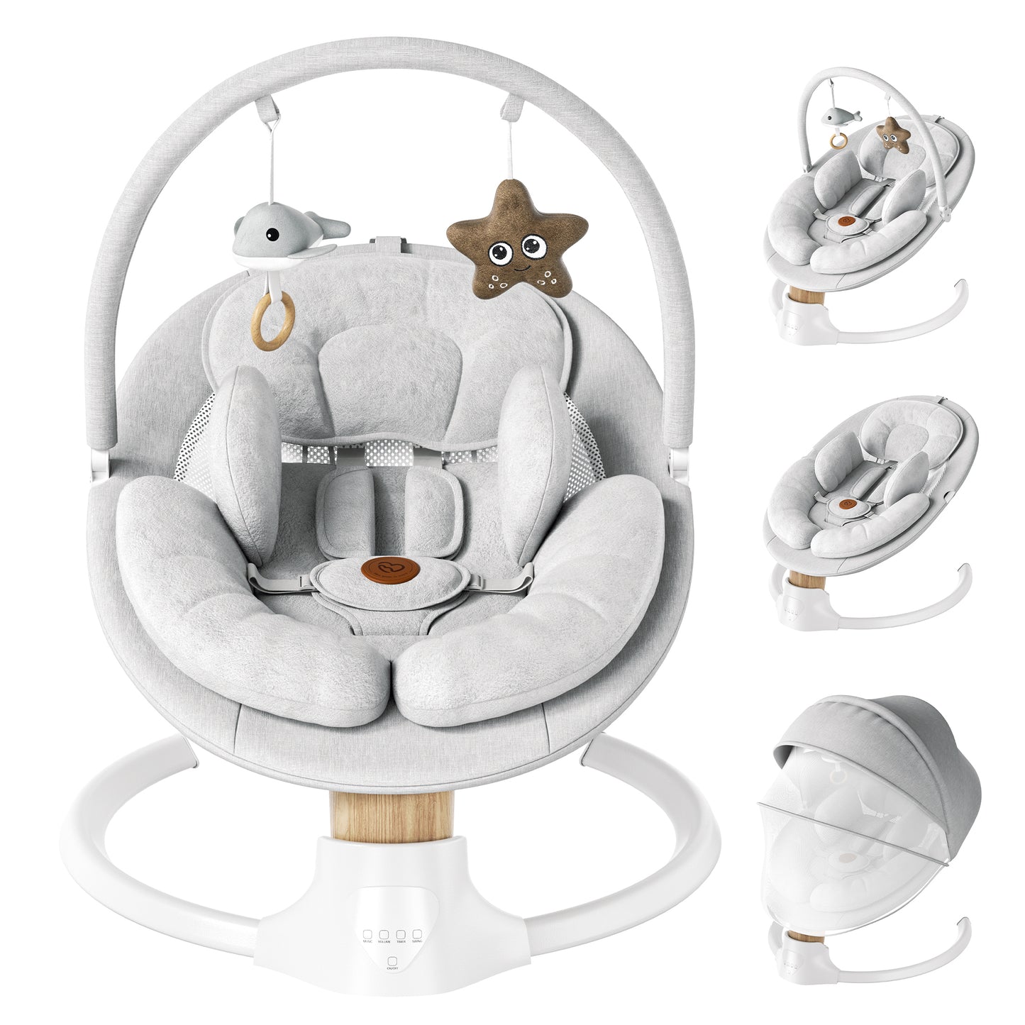 Babyomi portable baby swings for infants to toddler, Electric Baby Swing with Music Speaker, 3 Preset Timing Modes, and 5 Speeds, Remote Control and Bluetooth - Infant Swing for Indoor （708）