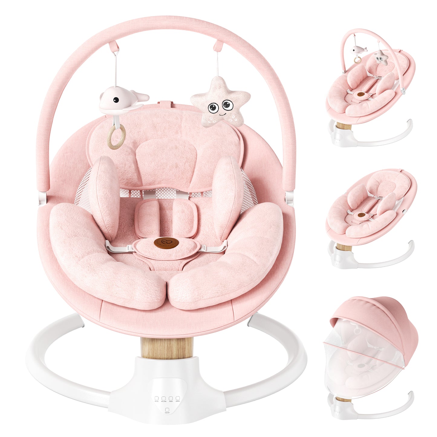 Babyomi portable baby swings for infants to toddler, Electric Baby Swing with Music Speaker, 3 Preset Timing Modes, and 5 Speeds, Remote Control and Bluetooth - Infant Swing for Indoor （708）