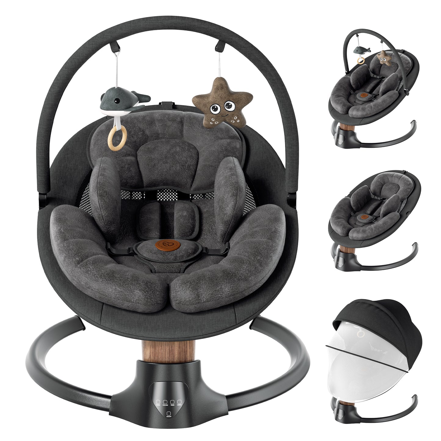 Babyomi portable baby swings for infants to toddler, Electric Baby Swing with Music Speaker, 3 Preset Timing Modes, and 5 Speeds, Remote Control and Bluetooth - Infant Swing for Indoor （708）