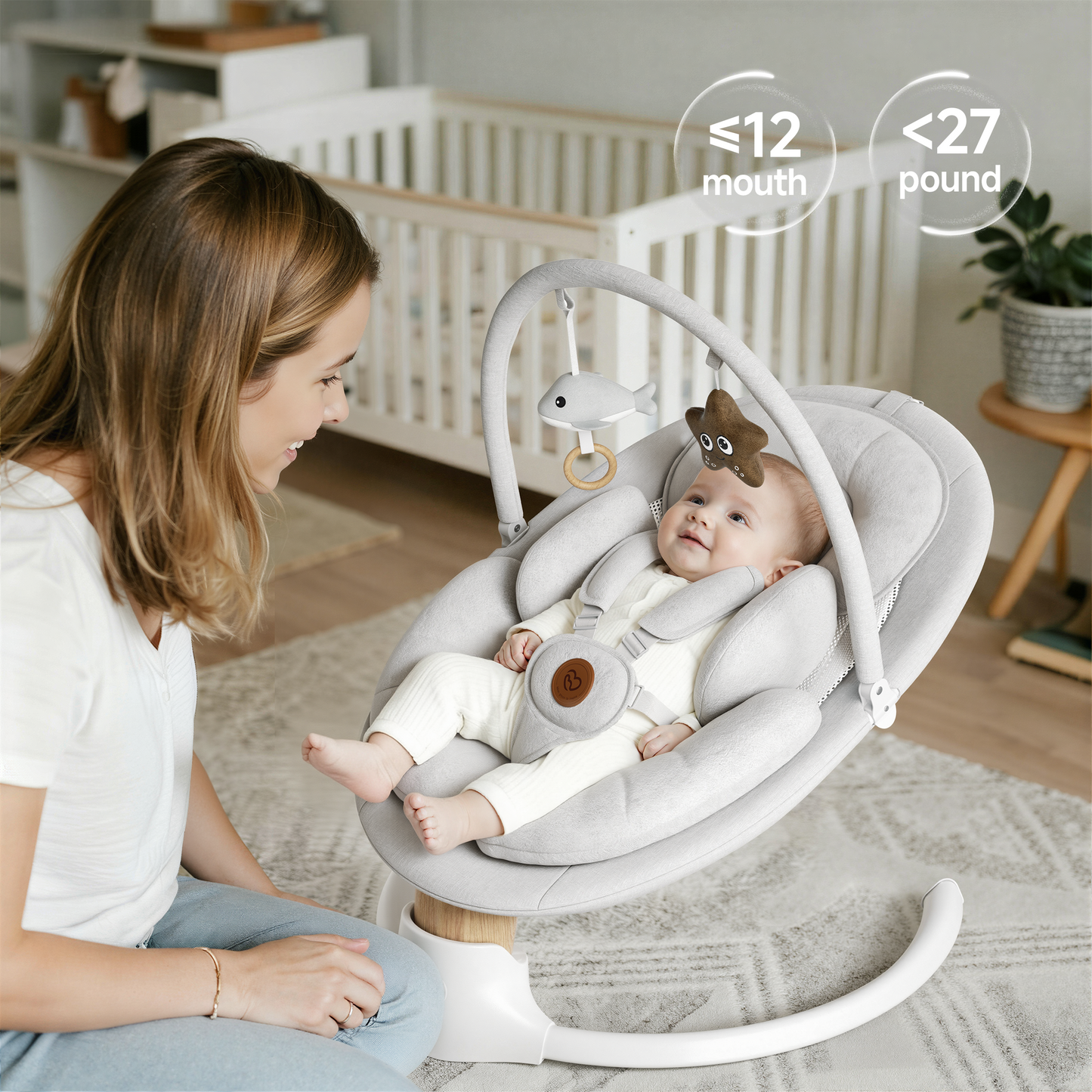 Babyomi portable baby swings for infants to toddler, Electric Baby Swing with Music Speaker, 3 Preset Timing Modes, and 5 Speeds, Remote Control and Bluetooth - Infant Swing for Indoor （708）