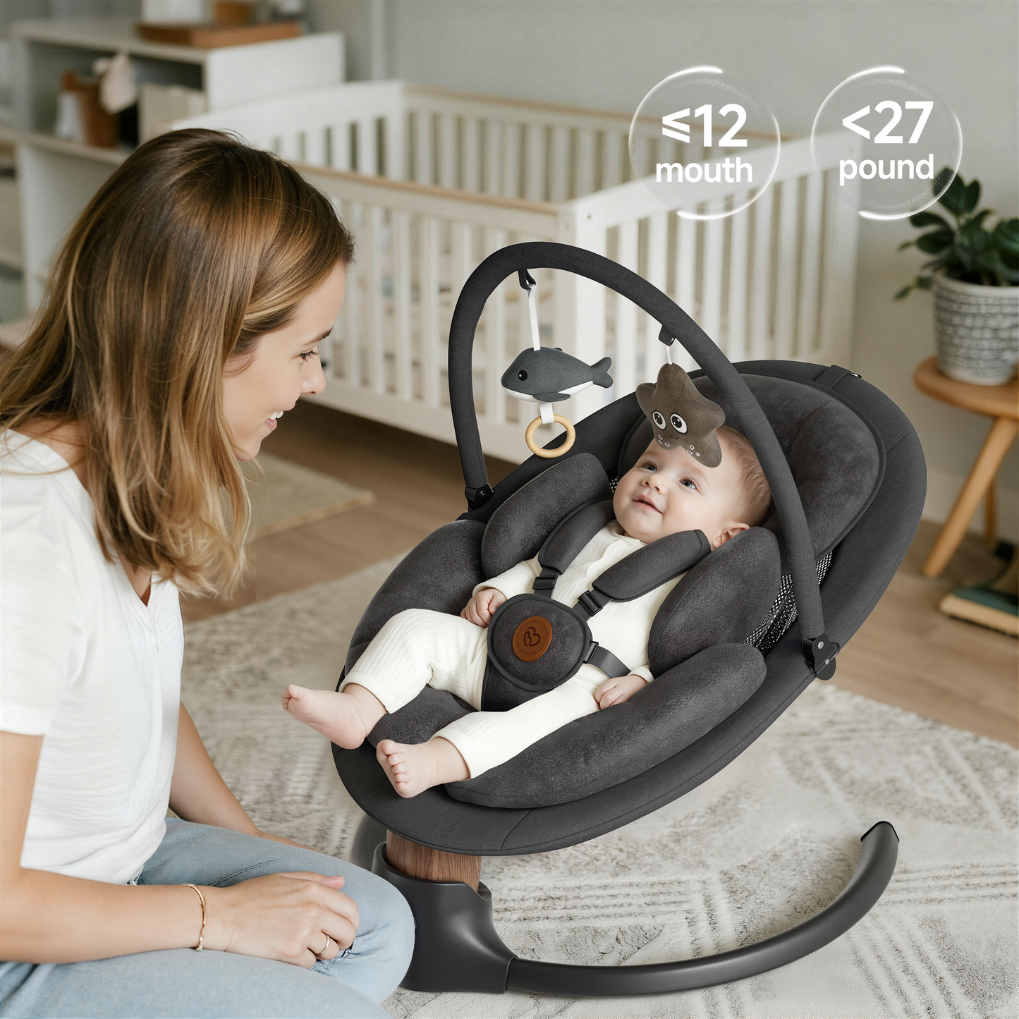 Babyomi portable baby swings for infants to toddler, Electric Baby Swing with Music Speaker, 3 Preset Timing Modes, and 5 Speeds, Remote Control and Bluetooth - Infant Swing for Indoor （708）