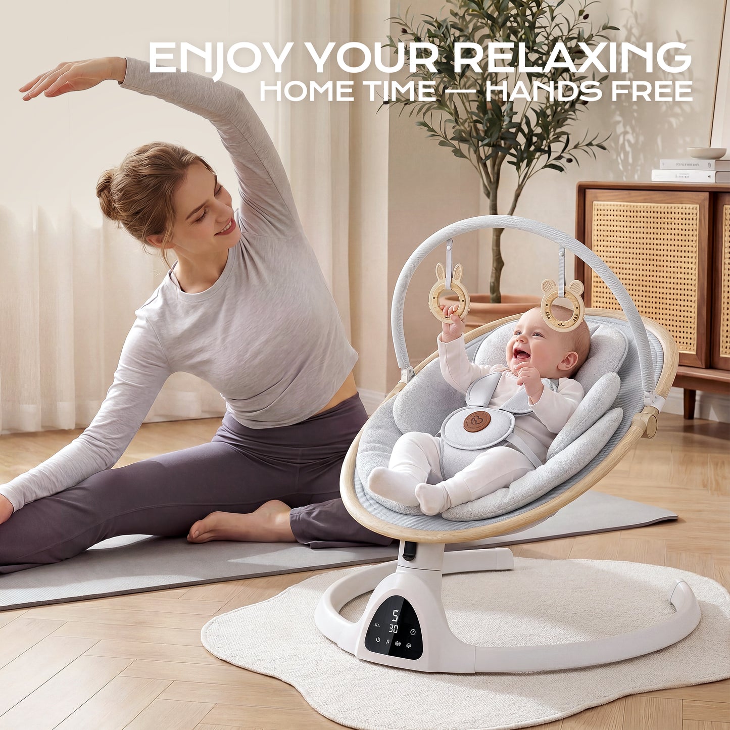 Baby Swing for Infants to Toddler Portable Babies Swing Timing Function 5 Swing Speeds Bluetooth Touch Screen Music Speaker with 10 Preset Lullabies 5-Point Carabiner White