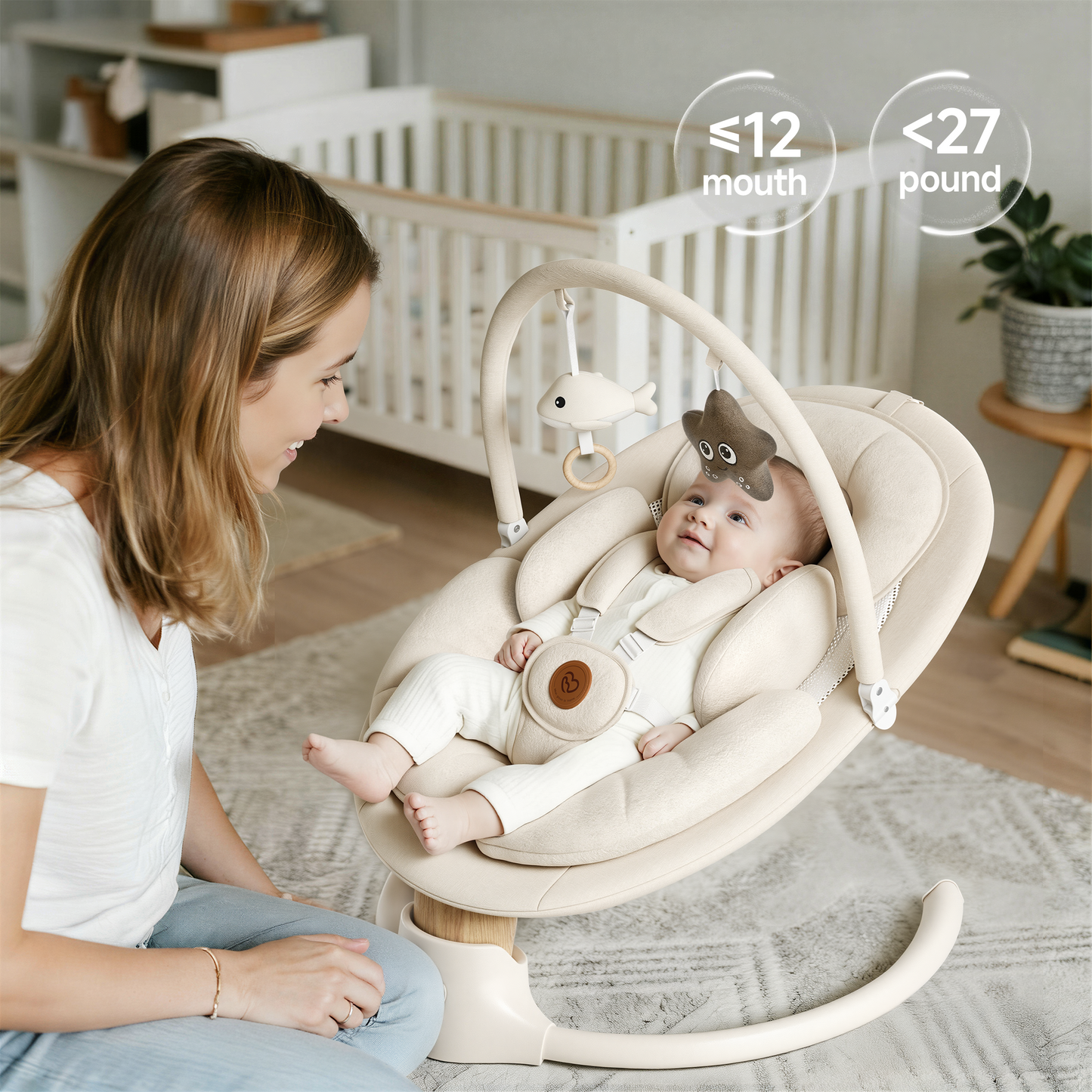 Babyomi portable baby swings for infants to toddler, Electric Baby Swing with Music Speaker, 3 Preset Timing Modes, and 5 Speeds, Remote Control and Bluetooth - Infant Swing for Indoor （708）