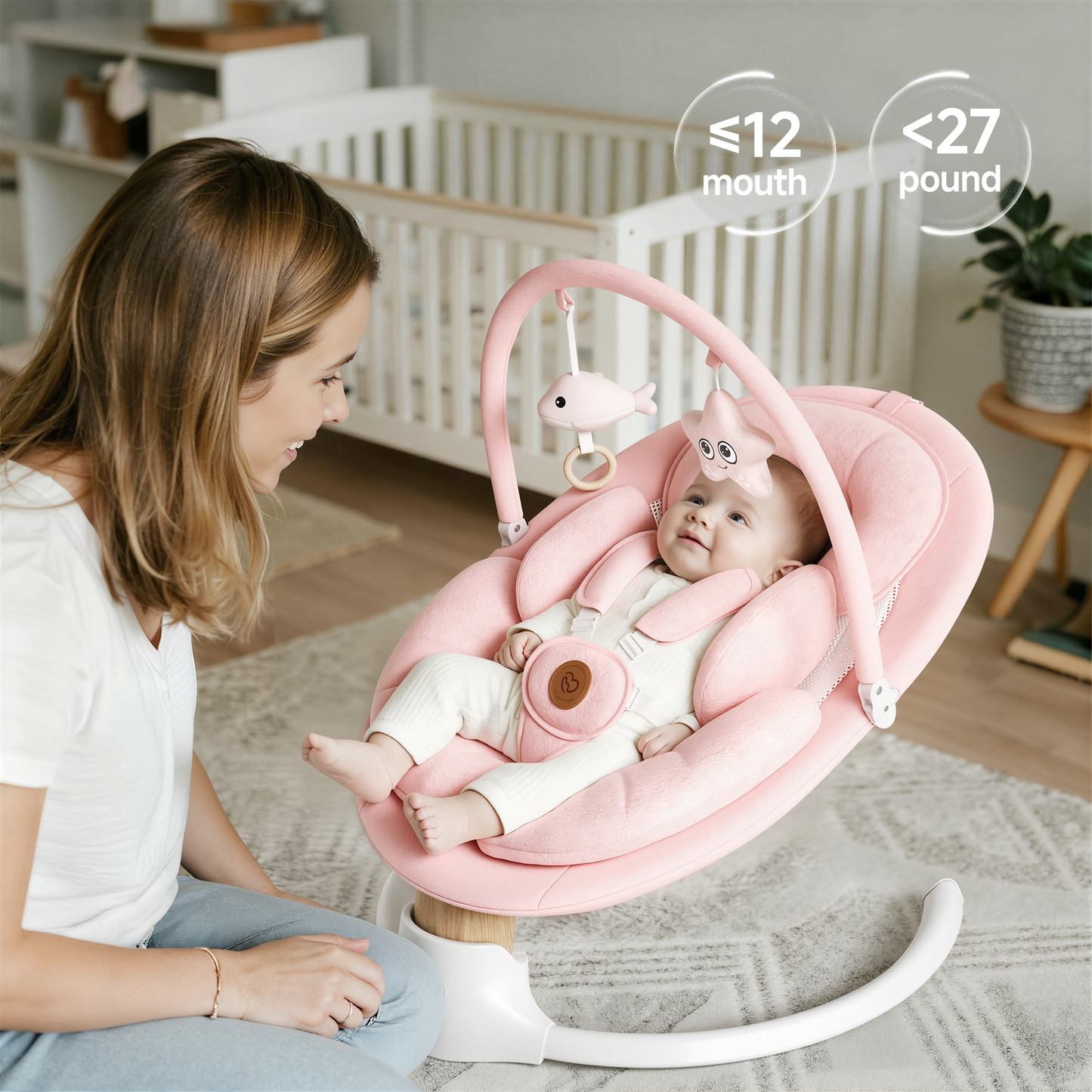 Babyomi portable baby swings for infants to toddler, Electric Baby Swing with Music Speaker, 3 Preset Timing Modes, and 5 Speeds, Remote Control and Bluetooth - Infant Swing for Indoor （708）