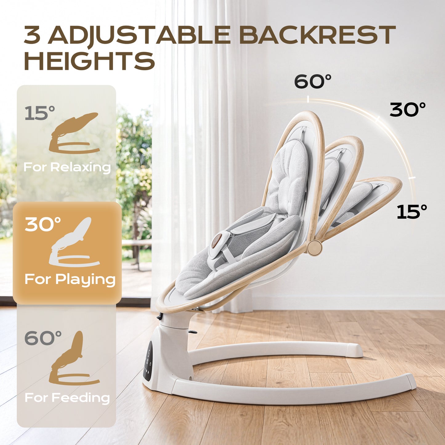 Baby Swing for Infants to Toddler Portable Babies Swing Timing Function 5 Swing Speeds Bluetooth Touch Screen Music Speaker with 10 Preset Lullabies 5-Point Carabiner White