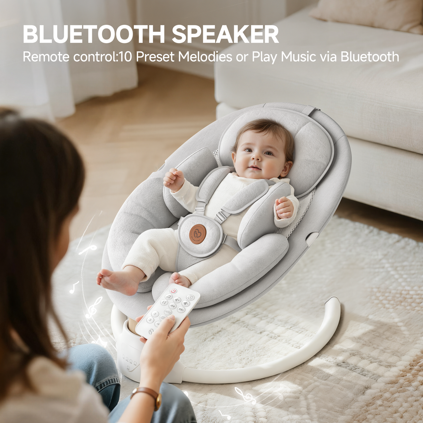 Babyomi portable baby swings for infants to toddler, Electric Baby Swing with Music Speaker, 3 Preset Timing Modes, and 5 Speeds, Remote Control and Bluetooth - Infant Swing for Indoor （708）