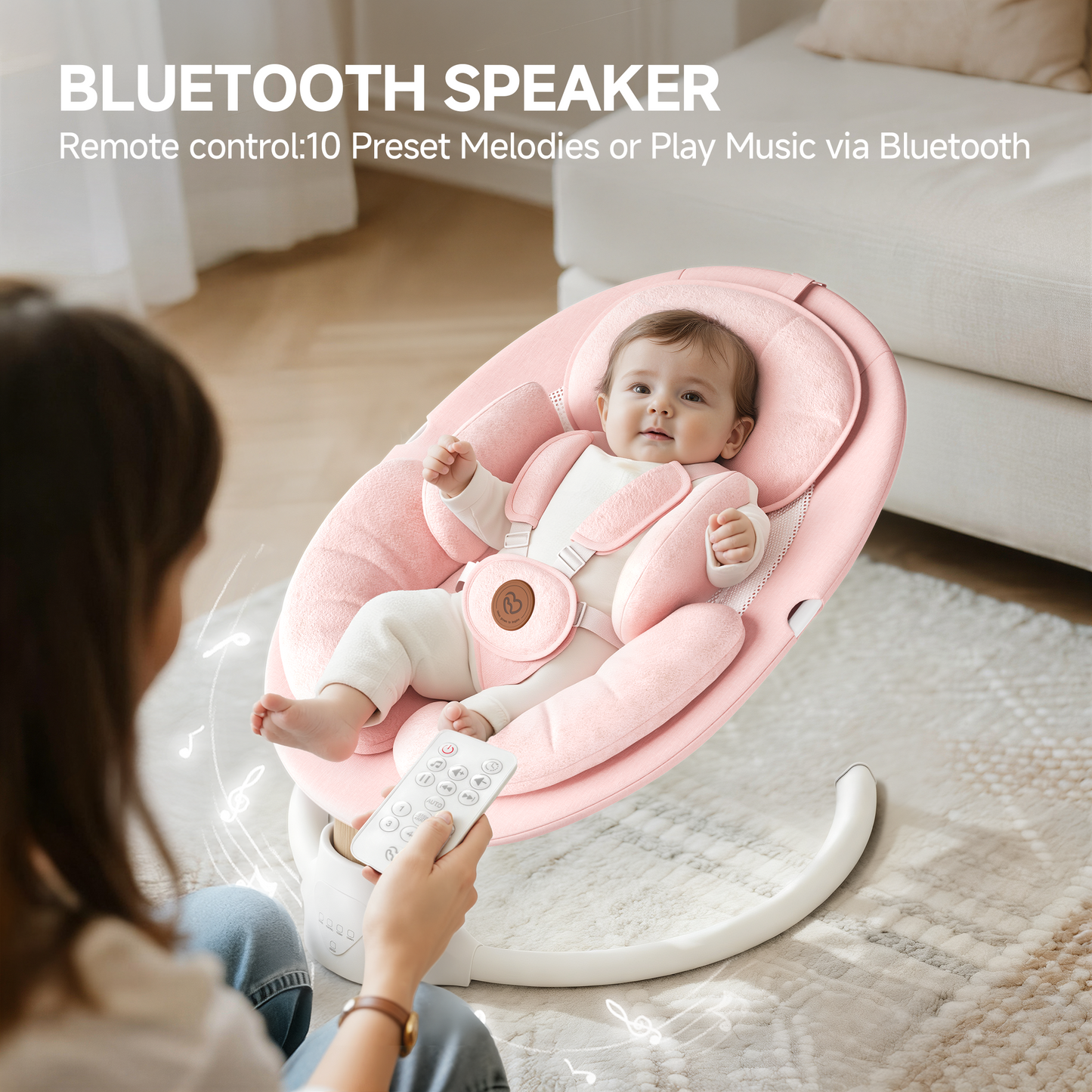 Babyomi portable baby swings for infants to toddler, Electric Baby Swing with Music Speaker, 3 Preset Timing Modes, and 5 Speeds, Remote Control and Bluetooth - Infant Swing for Indoor （708）