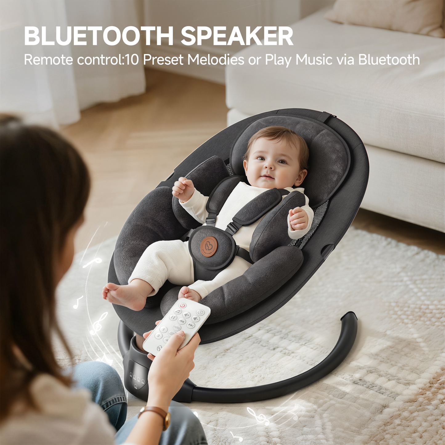 Babyomi portable baby swings for infants to toddler, Electric Baby Swing with Music Speaker, 3 Preset Timing Modes, and 5 Speeds, Remote Control and Bluetooth - Infant Swing for Indoor （708）
