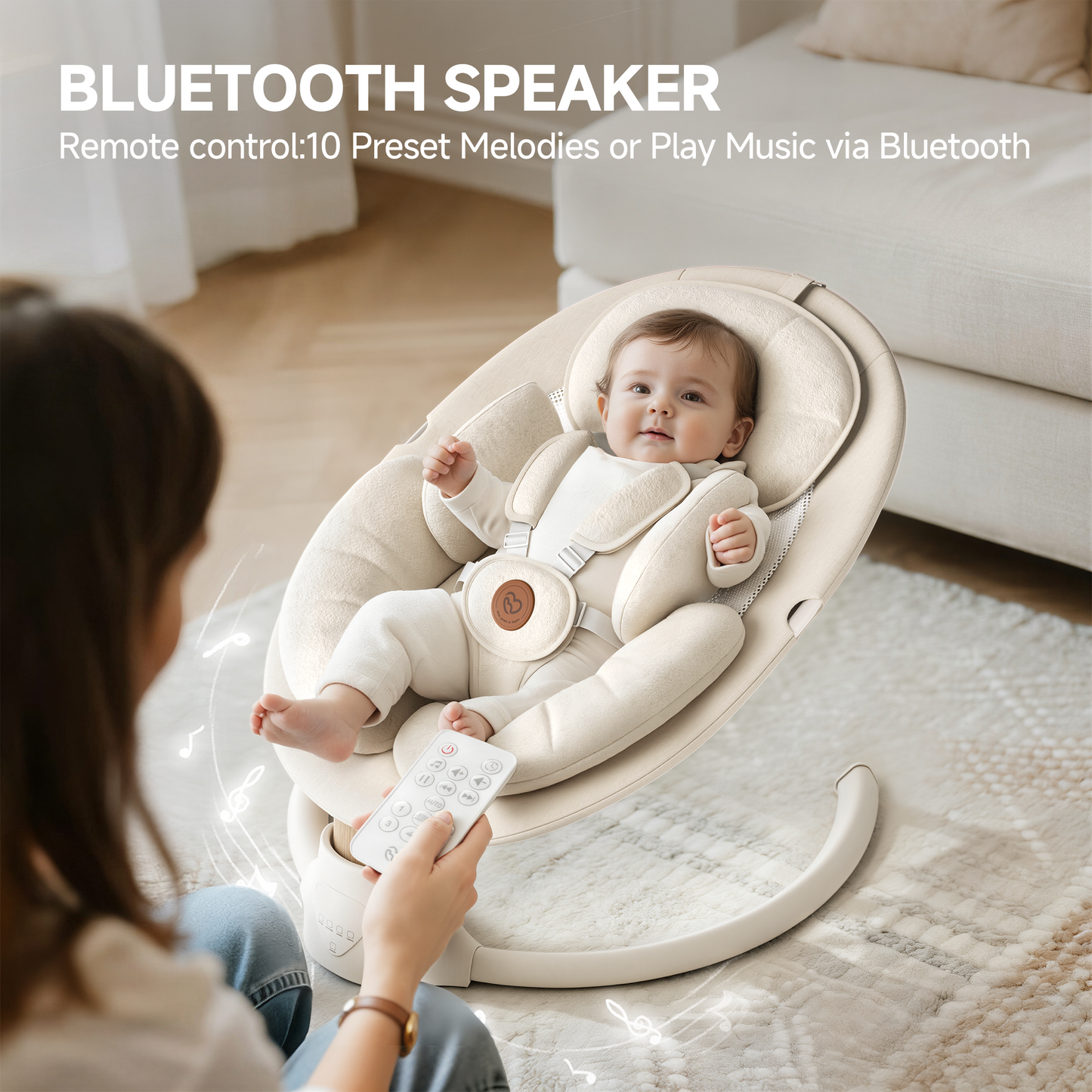 Babyomi portable baby swings for infants to toddler, Electric Baby Swing with Music Speaker, 3 Preset Timing Modes, and 5 Speeds, Remote Control and Bluetooth - Infant Swing for Indoor （708）