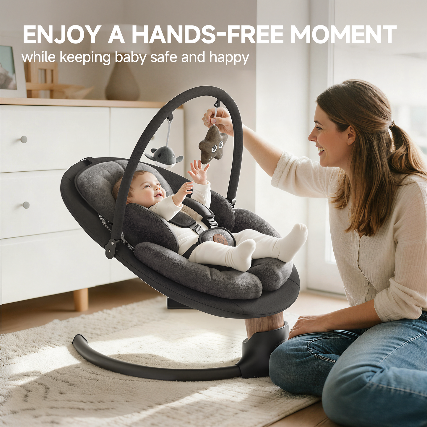 Babyomi portable baby swings for infants to toddler, Electric Baby Swing with Music Speaker, 3 Preset Timing Modes, and 5 Speeds, Remote Control and Bluetooth - Infant Swing for Indoor （708）