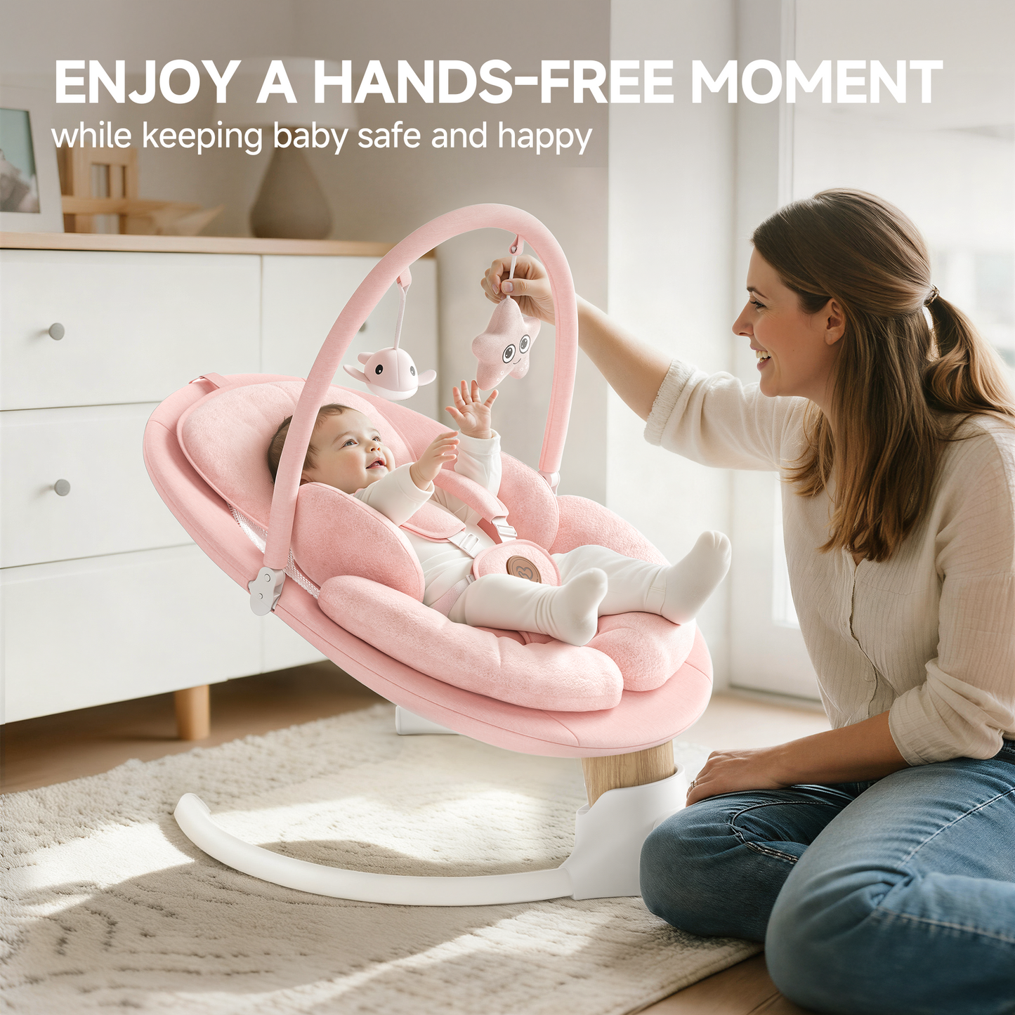 Babyomi portable baby swings for infants to toddler, Electric Baby Swing with Music Speaker, 3 Preset Timing Modes, and 5 Speeds, Remote Control and Bluetooth - Infant Swing for Indoor （708）