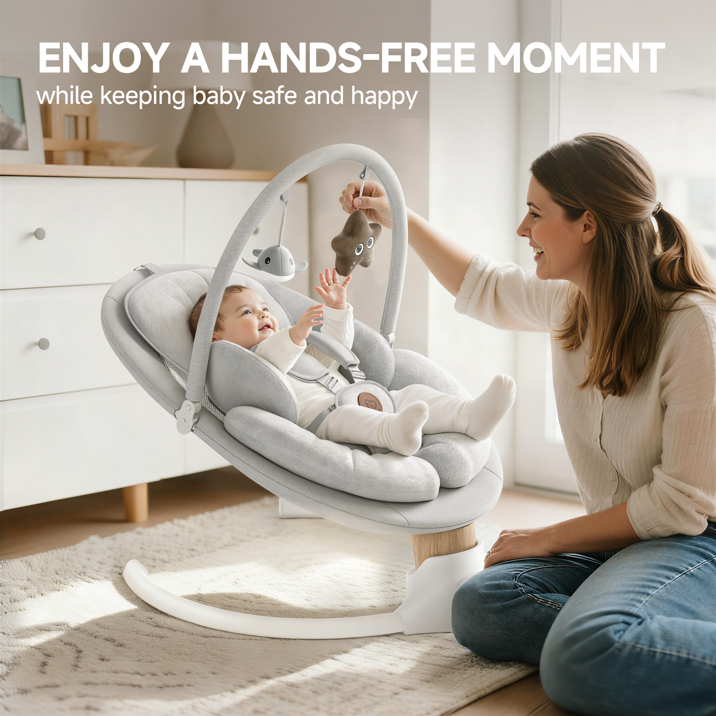 Babyomi portable baby swings for infants to toddler, Electric Baby Swing with Music Speaker, 3 Preset Timing Modes, and 5 Speeds, Remote Control and Bluetooth - Infant Swing for Indoor （708）