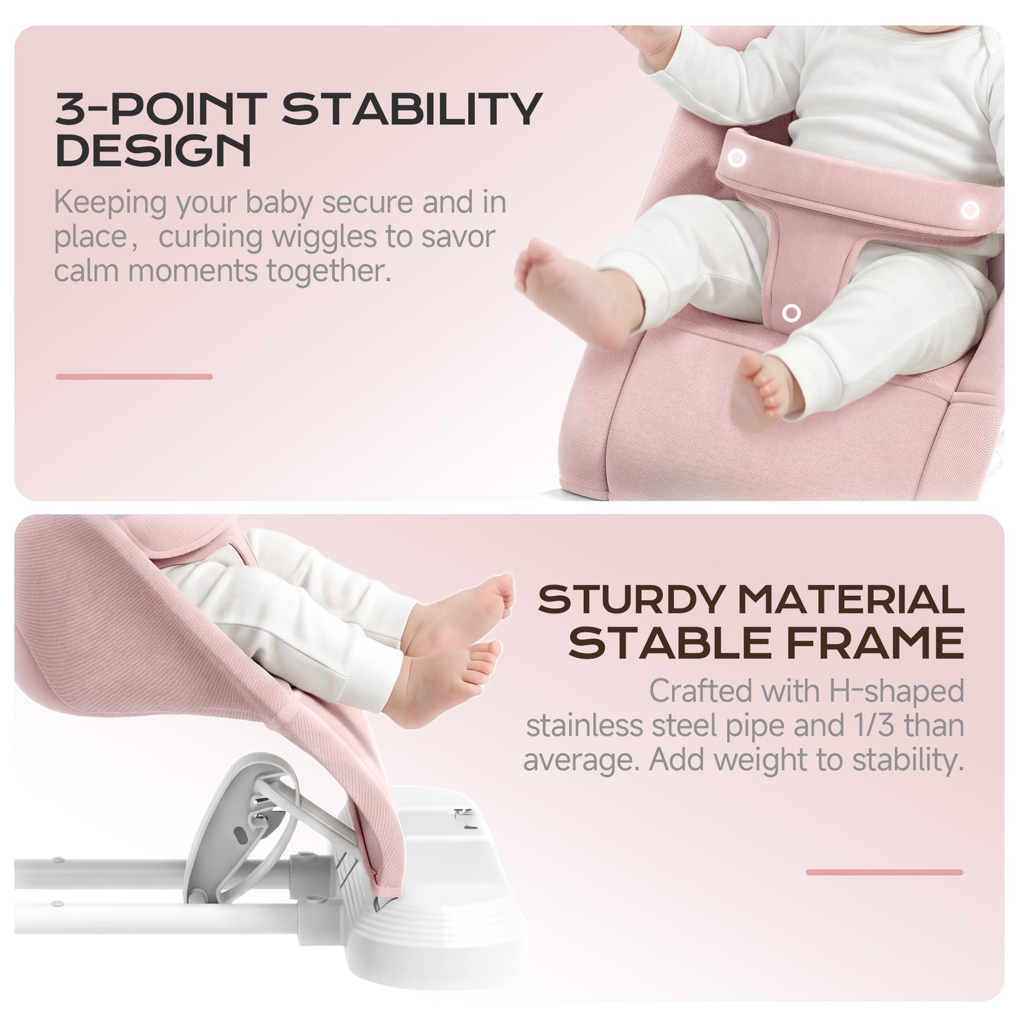Babyomi 4 in 1 Baby Bouncer, 3-Level Recline Foldable Rocker for Infant to Toddler 0-6 with Detachable Pianos, Feeding Tray and Play Bar 12-24 Months, Girls and Boys Gift, Beige