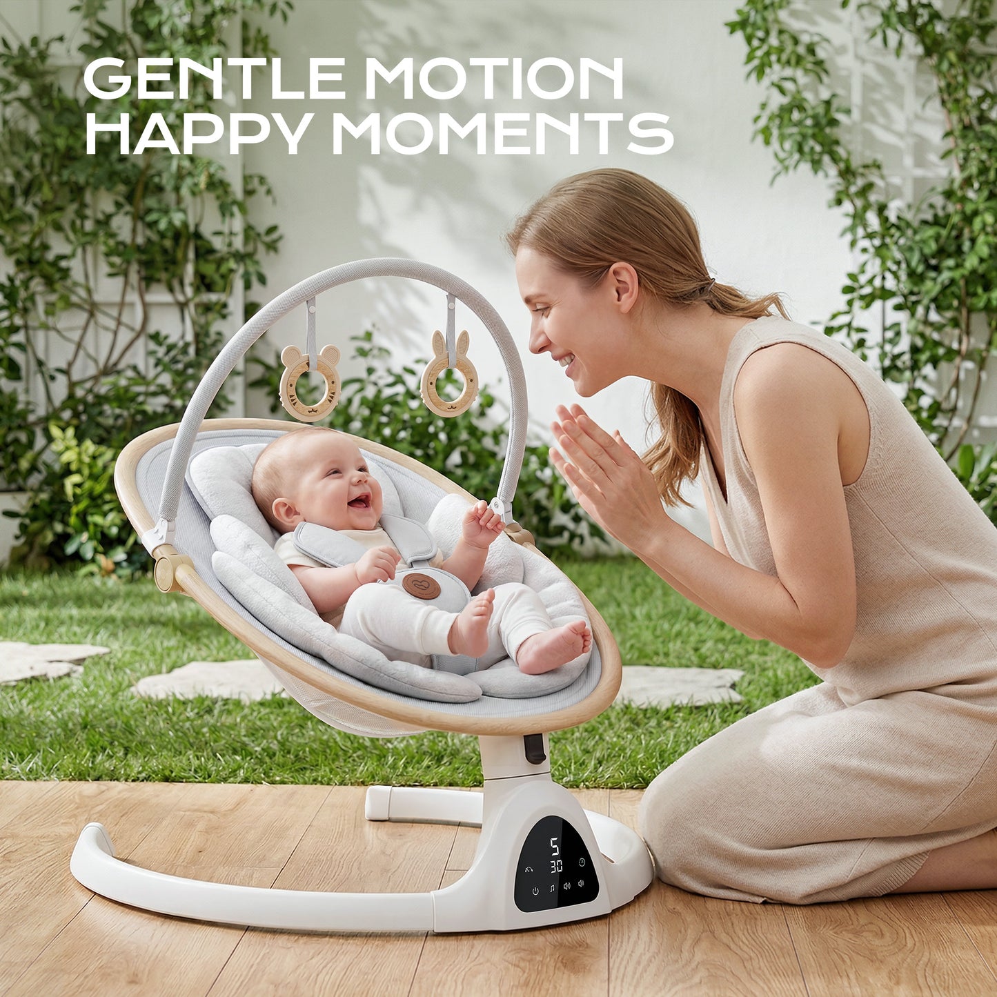 Baby Swing for Infants to Toddler Portable Babies Swing Timing Function 5 Swing Speeds Bluetooth Touch Screen Music Speaker with 10 Preset Lullabies 5-Point Carabiner White
