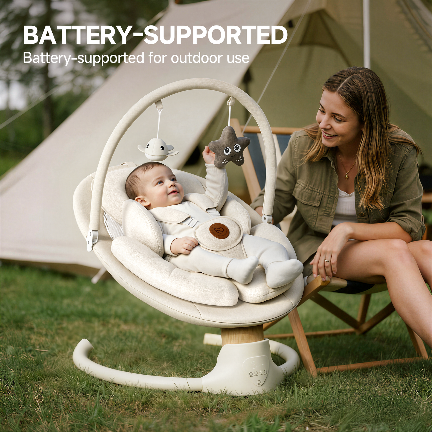 Babyomi portable baby swings for infants to toddler, Electric Baby Swing with Music Speaker, 3 Preset Timing Modes, and 5 Speeds, Remote Control and Bluetooth - Infant Swing for Indoor （708）