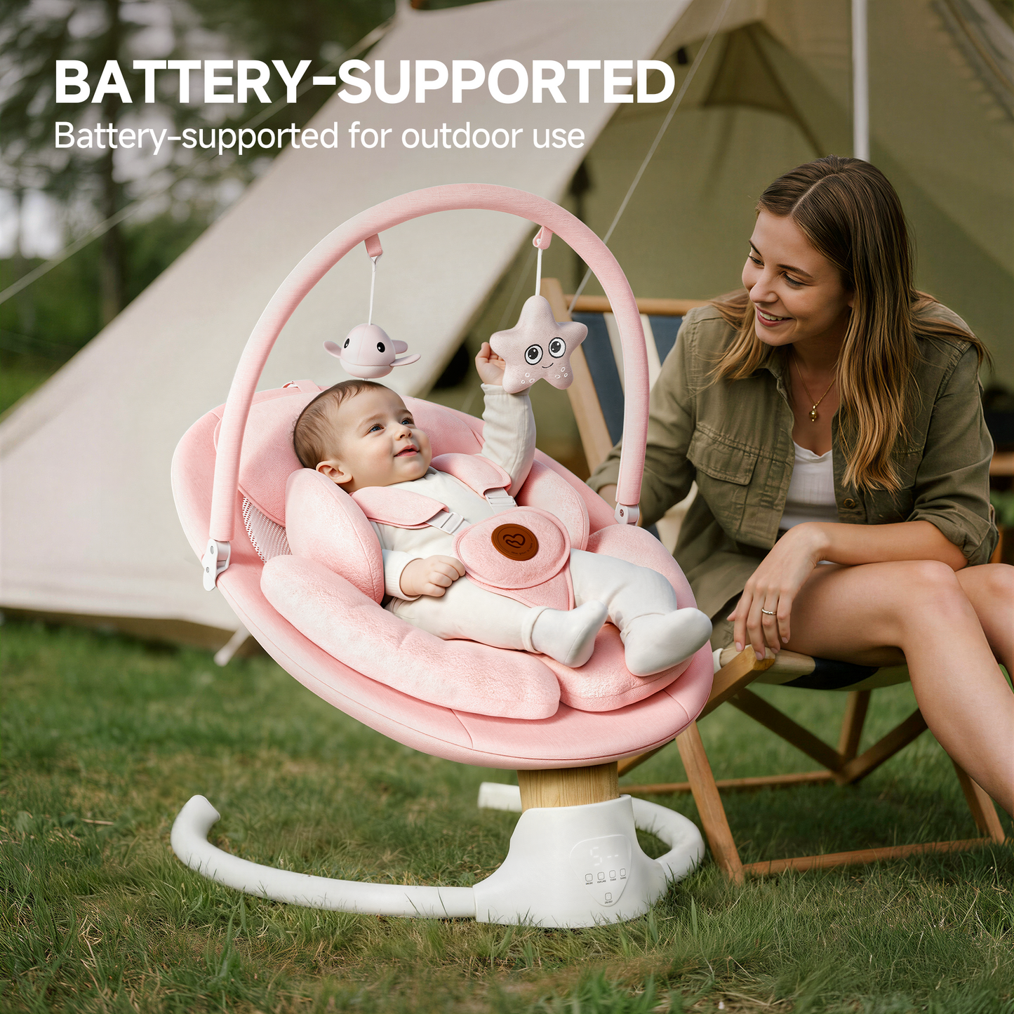 Babyomi portable baby swings for infants to toddler, Electric Baby Swing with Music Speaker, 3 Preset Timing Modes, and 5 Speeds, Remote Control and Bluetooth - Infant Swing for Indoor （708）