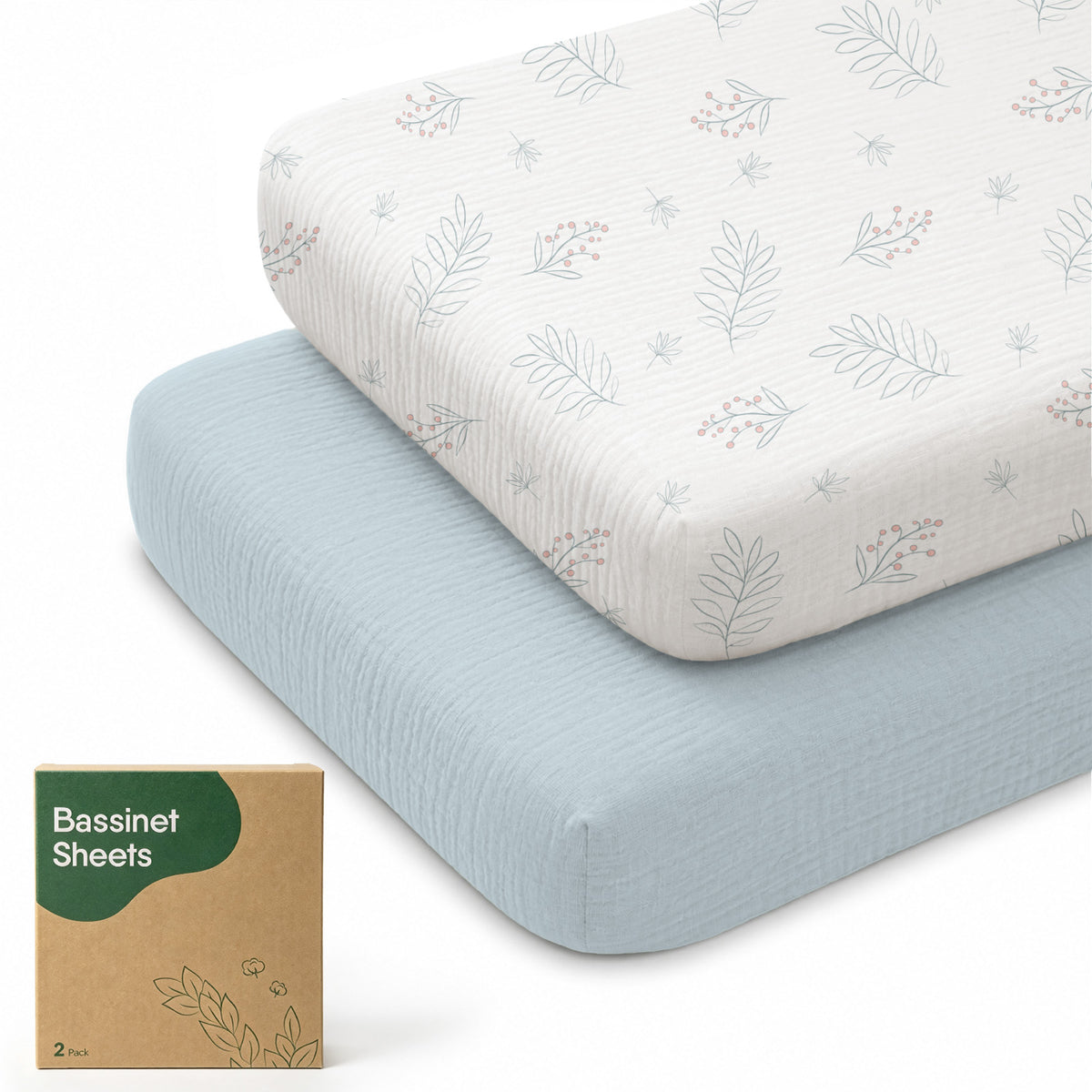 Babyomi Baby 2-Pack Muslin Cotton Bassinet Sheets, 33*17*4inch Bedside Sleeper, Blue
