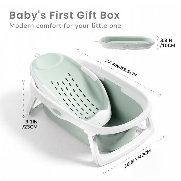 Babyomi 3-in-1 Reclining Baby Bathtub, Baby Tub for Newborns to Toddler with Removable Bath Seat & Backrest for Bath Support in Tub,Grow-with-Me, Green