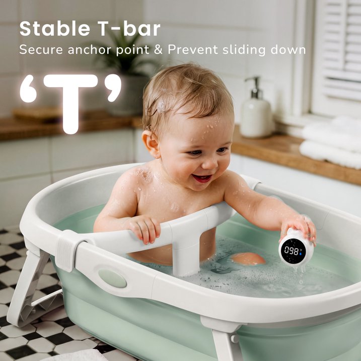Babyomi 3-in-1 Reclining Baby Bathtub, Baby Tub for Newborns to Toddler with Removable Bath Seat & Backrest for Bath Support in Tub,Grow-with-Me, Green