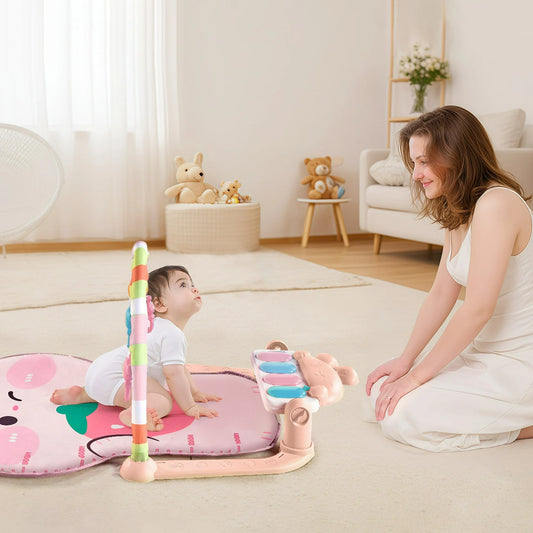 Babyomi Baby Gym Play Mat, 3 in 1 Baby Activity Gym with Lights Fun Piano and Toy, Music, Gaming, Activity Tummy Time Mat for 0-18 Months, (1688)