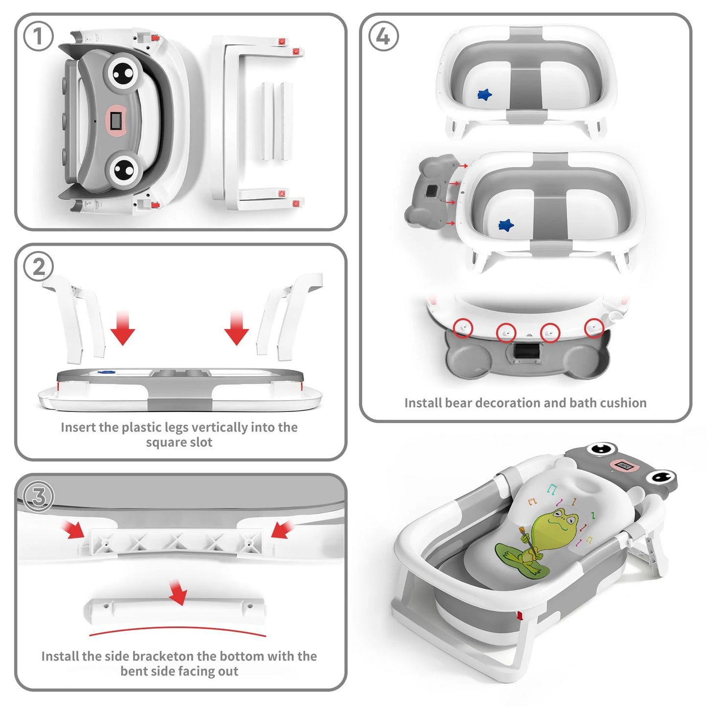 Babyomi Baby Bathtub Portable Baby Tub with Cute Bear Thermometer and Showerhead Holder, Bath Tub Thermostatic Drain Plug and No-Slip Feet Design to Newborn, Pink(BM8875)