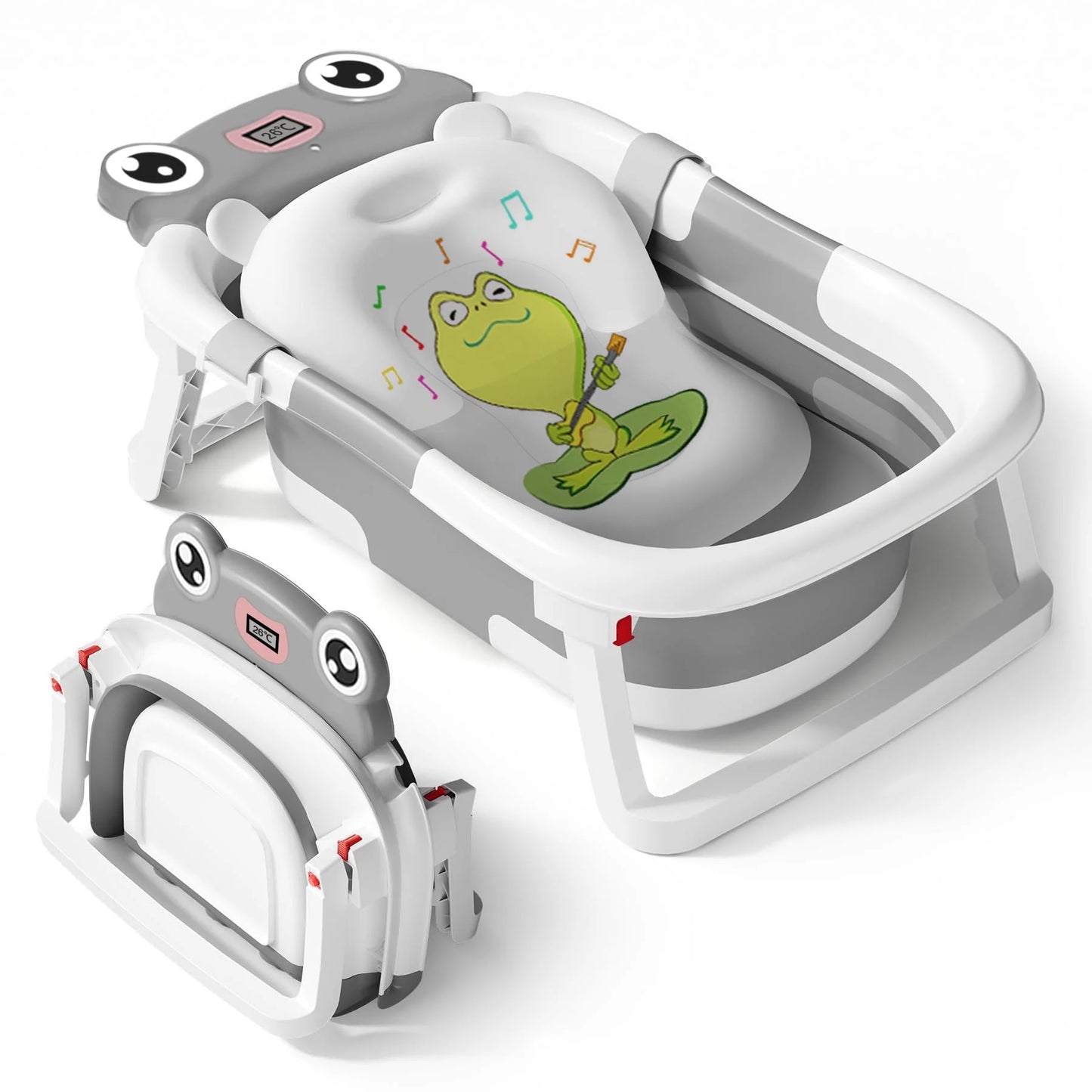 Babyomi Baby Bathtub Portable Baby Tub with Cute Bear Thermometer and Showerhead Holder, Bath Tub Thermostatic Drain Plug and No-Slip Feet Design to Newborn, Pink(BM8875)