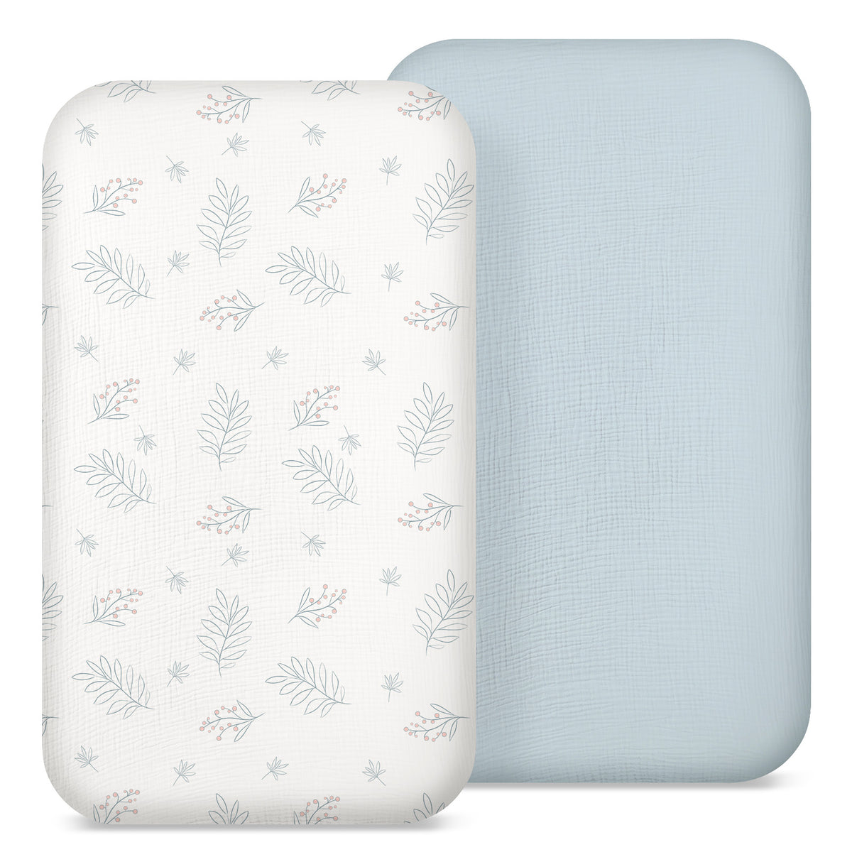 Babyomi Baby 2-Pack Muslin Cotton Bassinet Sheets, 33*17*4inch Bedside Sleeper, Blue