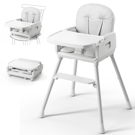 Obee Odee 3-in-1 Portable Baby High Chair for Babies and Toddlers, Convertible Easy Clean Infant Foldable Highchair with Adjustable Legs & Dishwasher Safe Tray, Grey