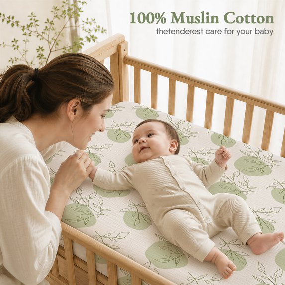 (1046)Babyomi Baby 2-Pack Muslin Cotton Bassinet Sheets, 52*28 inch Bedside Sleeper， Green