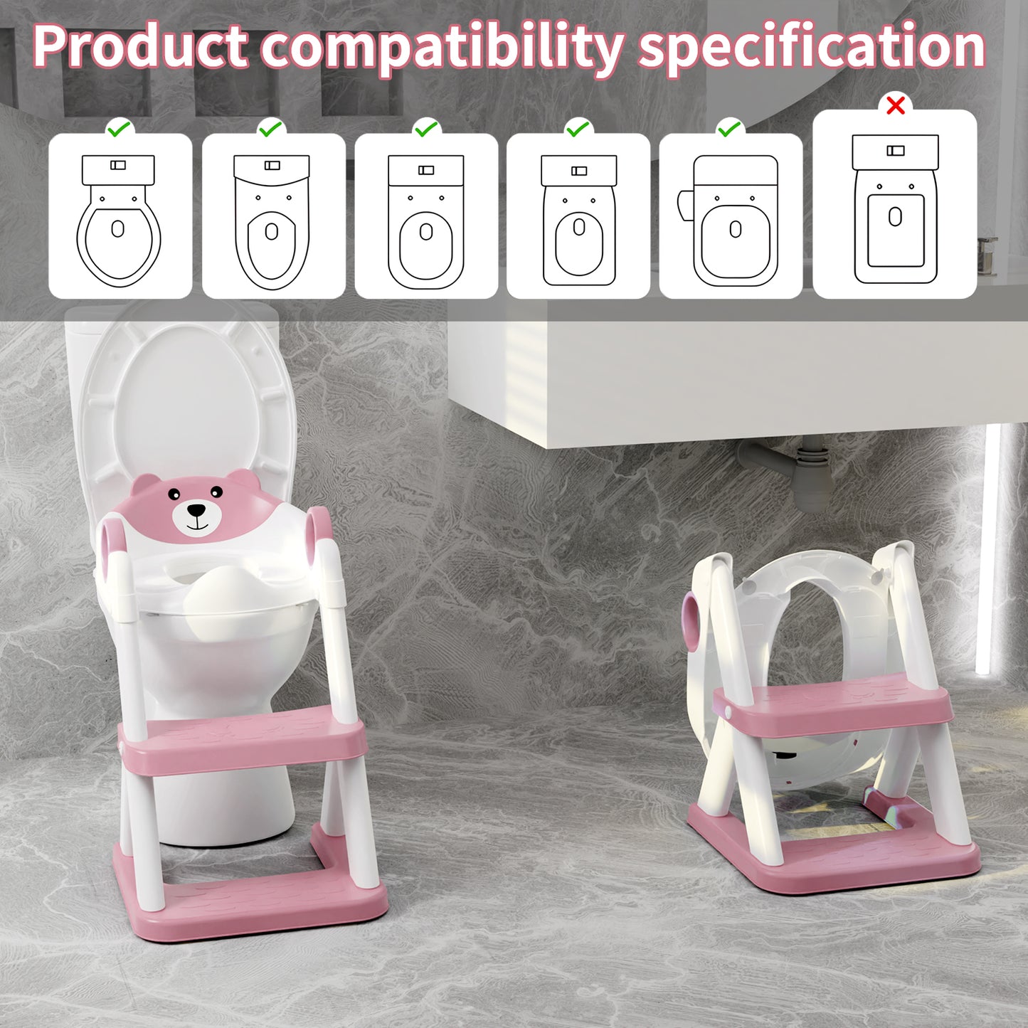 Babymi Potty Step Stools with Foldable Training Seat with Handles and Height Adjustable, Splash Guards, Height Adjustable Ladder for Toddlers 12 Months and Older, Unisex, Blue