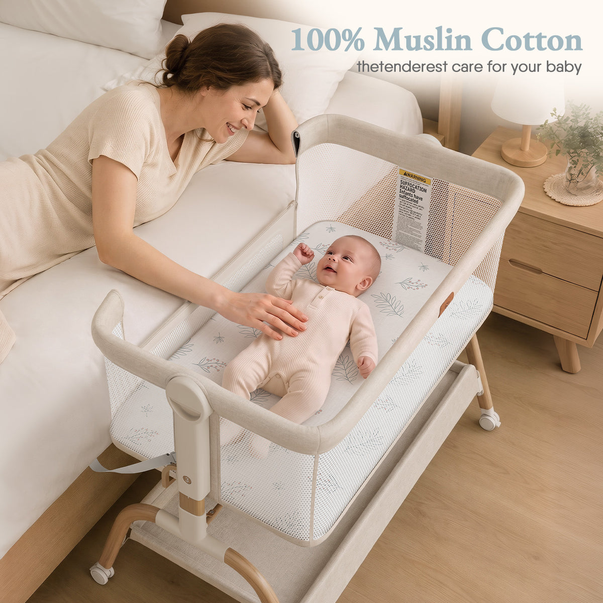Babyomi Baby 2-Pack Muslin Cotton Bassinet Sheets, 33*17*4inch Bedside Sleeper, Blue