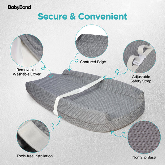 Babyomi Diaper Changing Pad with Anti-roll Edge and Adjustable Seat Belt, Anti Slip Base, Changing Pads for Newborns and Infants, Mid Gray