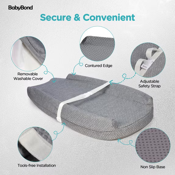 Babyomi Diaper Changing Pad with Anti-roll Edge and Adjustable Seat Belt, Anti Slip Base, Changing Pads for Newborns and Infants, Mid Gray,1 piece.