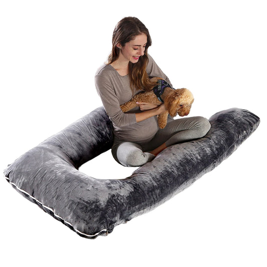 Babyomi U Shaped Pregnancy Pillow Full Body Support Maternity Pillow with Machine Washable Cover for Pain Relief Side Sleepers Expecting Moms, BlackBM3007-Bk