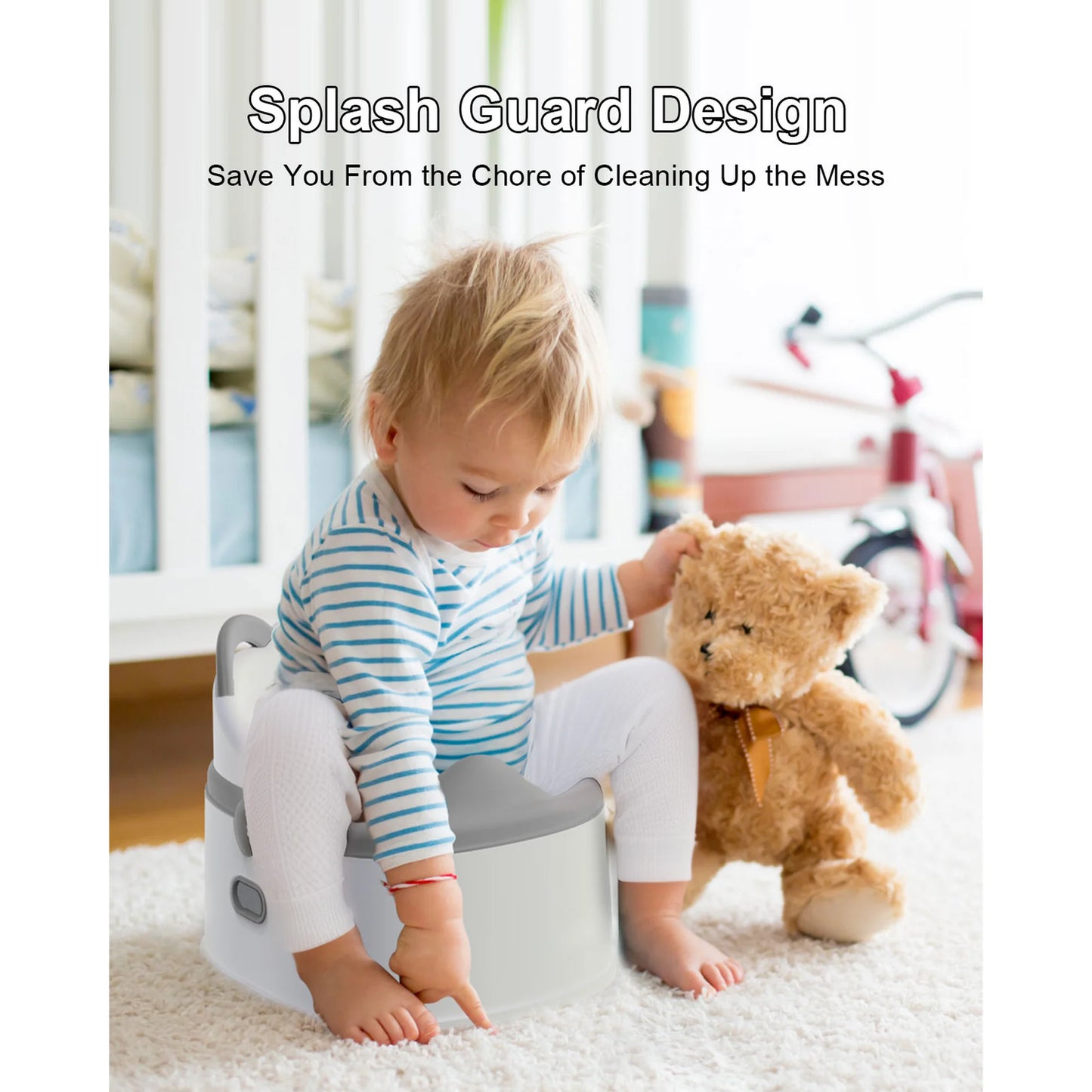 Babyomi 3 in-1 Potty Training Toilet with Standalone Potty & Potty Ring & Step Stool and Washable Liner and Lid,One-click Assembly, Easy to Clean,Grey&Pink